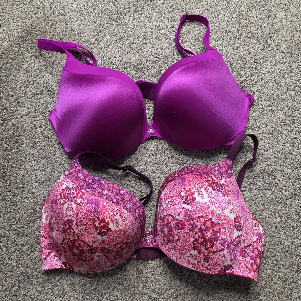 Victoria’s Secret Bras 36D  Lot Of 2 Floral Hot Pink Push Up